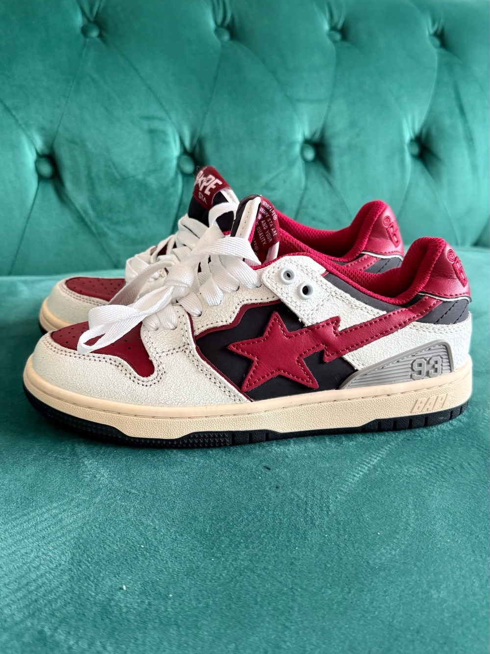 Bape Kids White, Red and Black Star Sneakers
